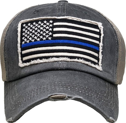 "Blue Line Flag" Vintage Washed Baseball Cap