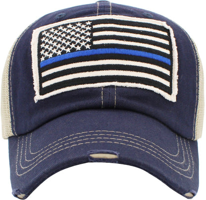 "Blue Line Flag" Vintage Washed Baseball Cap