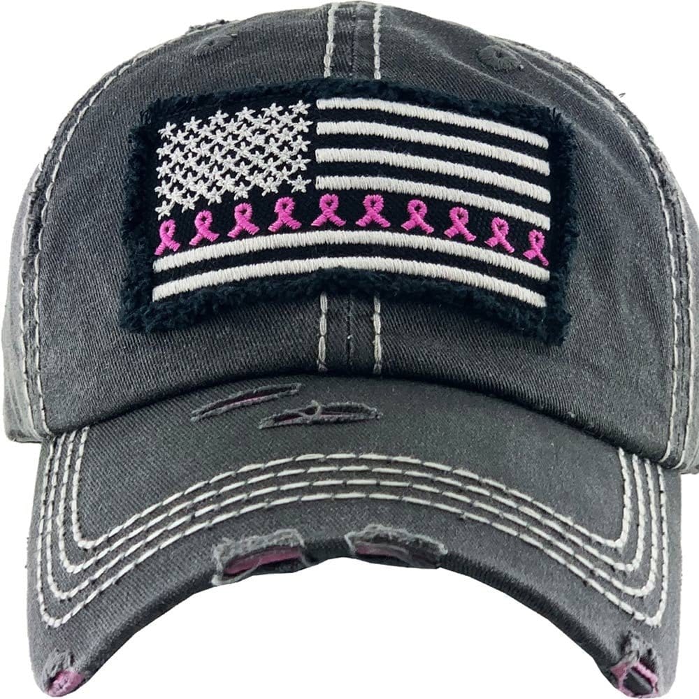 Breast Cancer Ribbon Flag Vintage Washed Baseball Cap