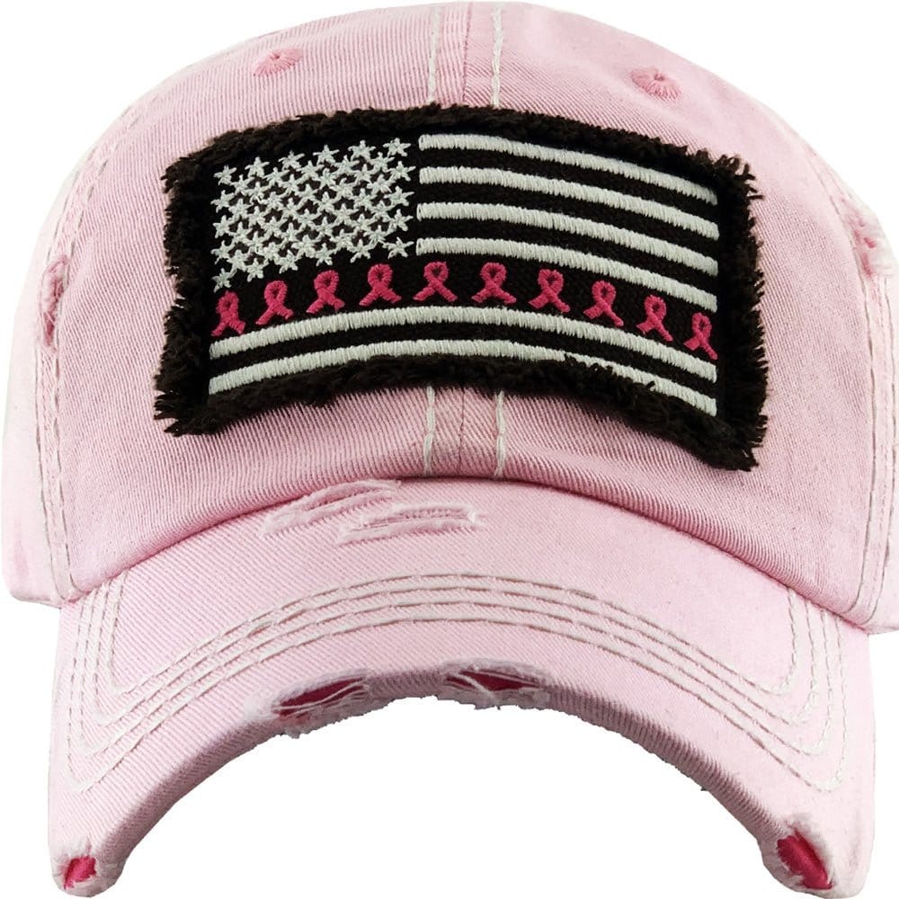 Breast Cancer Ribbon Flag Vintage Washed Baseball Cap