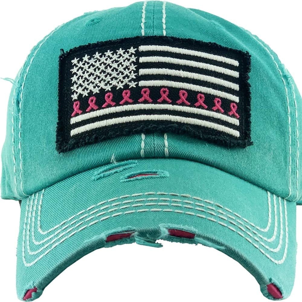 Breast Cancer Ribbon Flag Vintage Washed Baseball Cap