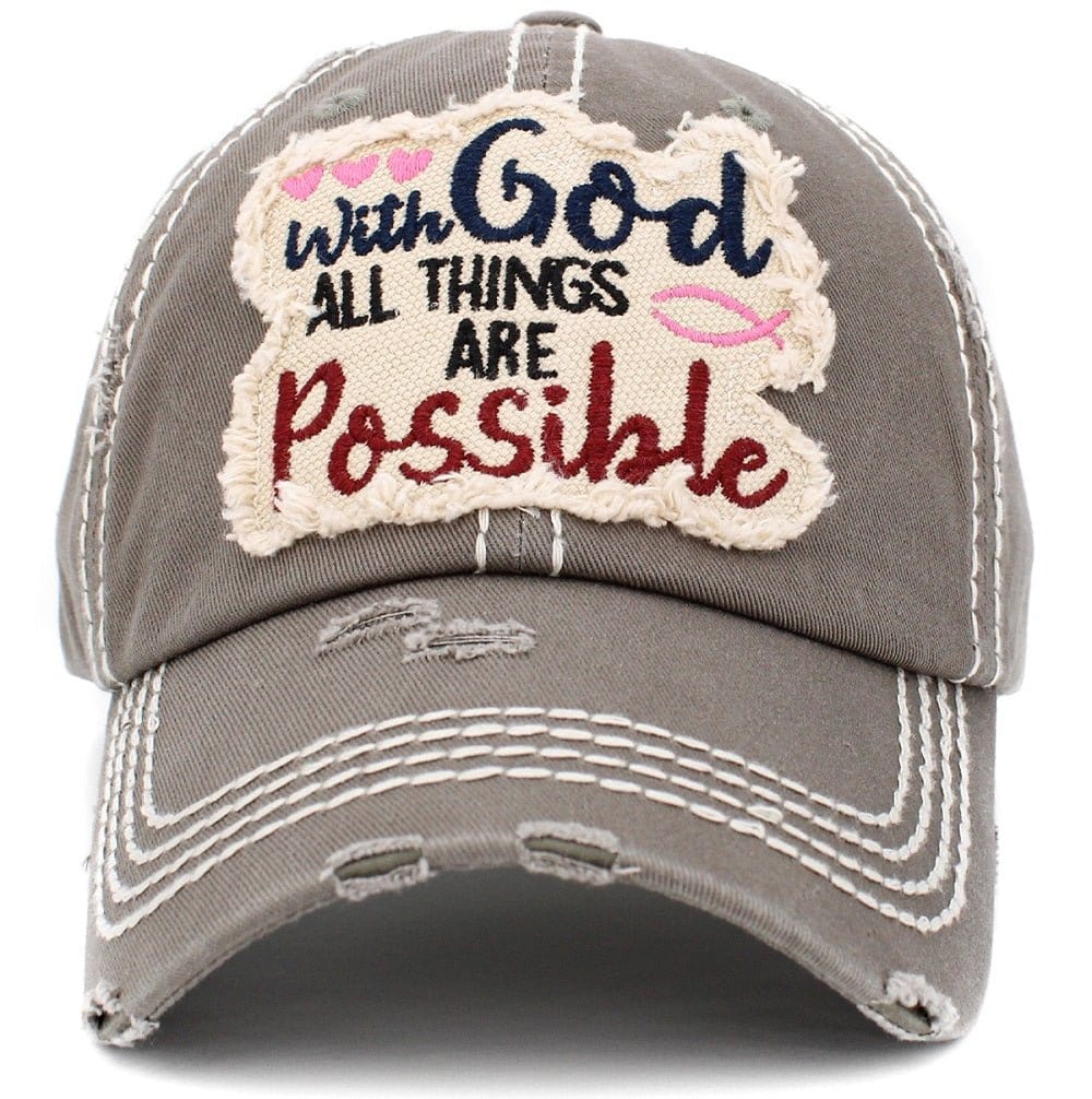 'WITH GOD ALL THINGS ARE POSSIBLE'' Distressed Cotton Cap