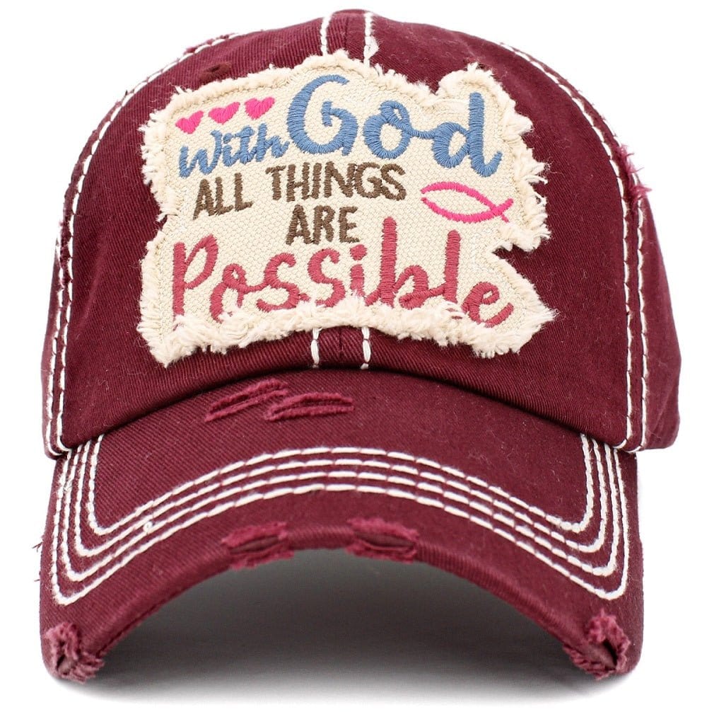 'WITH GOD ALL THINGS ARE POSSIBLE'' Distressed Cotton Cap