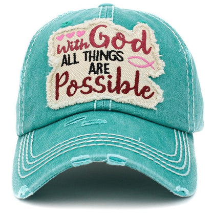 'WITH GOD ALL THINGS ARE POSSIBLE'' Distressed Cotton Cap