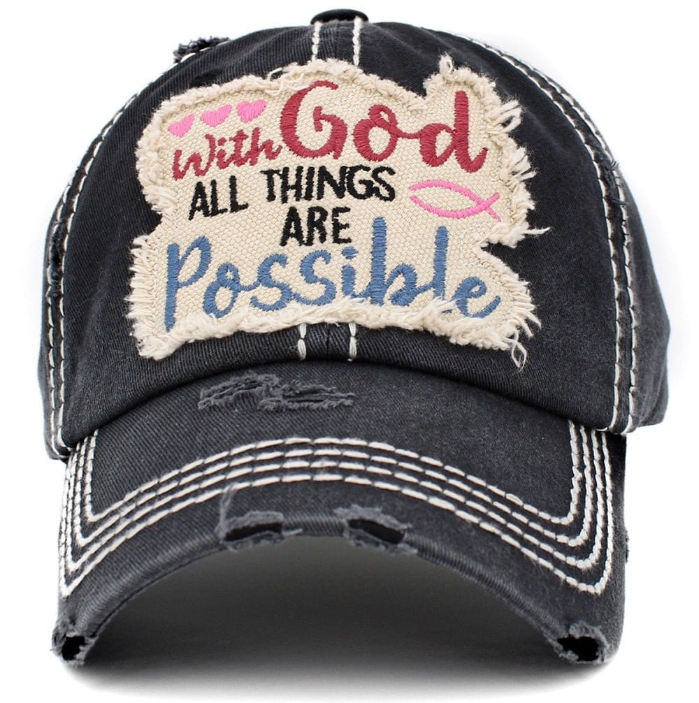 'WITH GOD ALL THINGS ARE POSSIBLE'' Distressed Cotton Cap