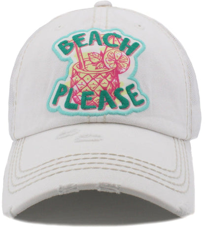 "Beach Please" Vintage Distressed Ballcap