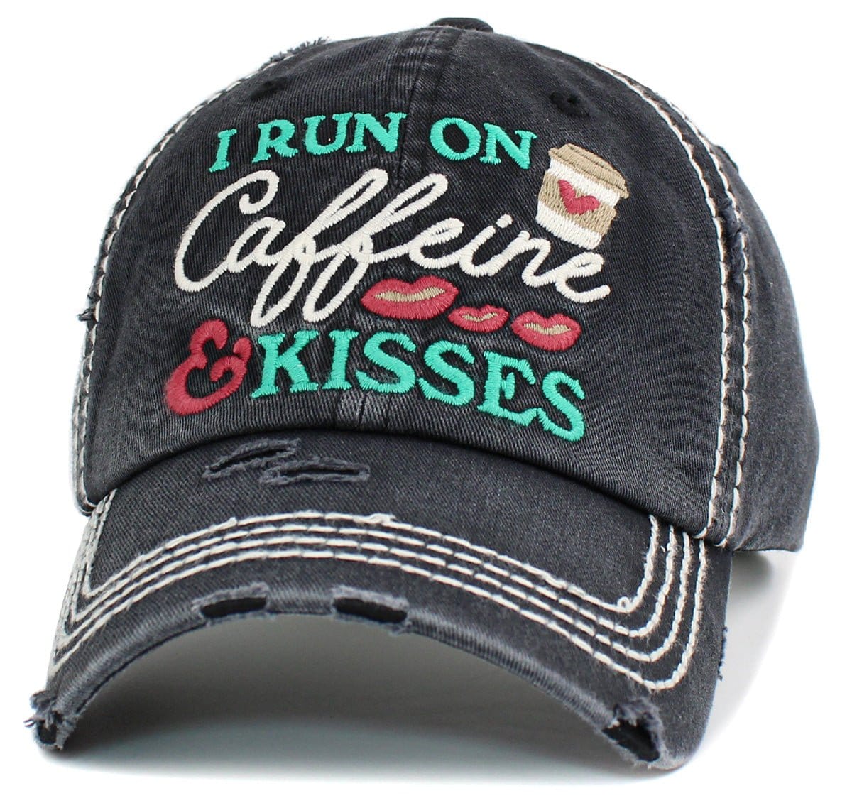 "I Run On Caffeine & Kisses" Washed Vintage Ballcap