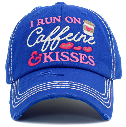 "I Run On Caffeine & Kisses" Washed Vintage Ballcap