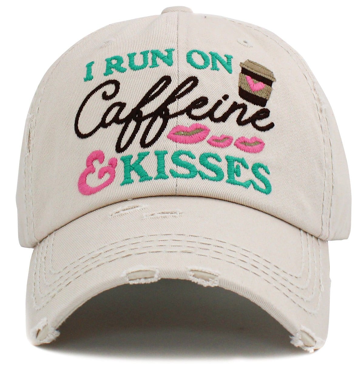 "I Run On Caffeine & Kisses" Washed Vintage Ballcap