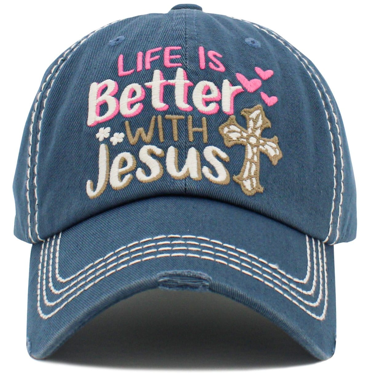 Life is Better w/Jesus' Washed Vintage Ballcap