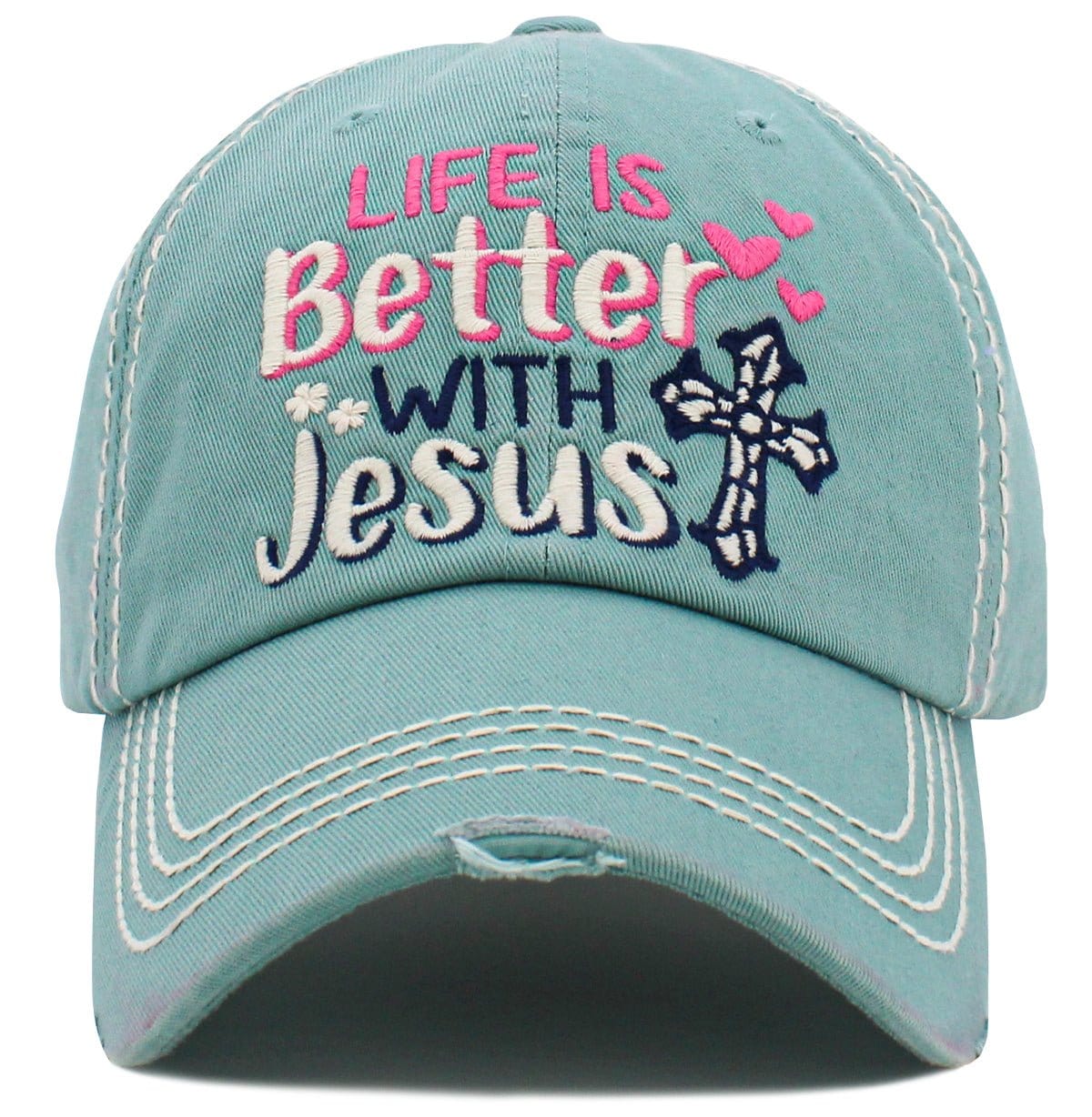 Life is Better w/Jesus' Washed Vintage Ballcap