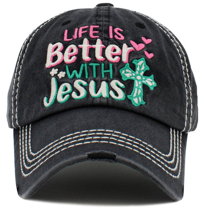 Life is Better w/Jesus' Washed Vintage Ballcap