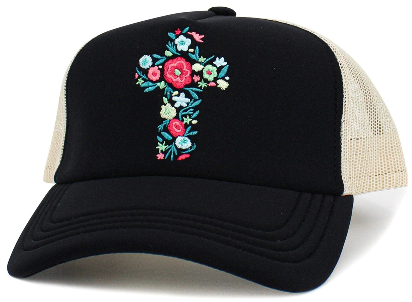 Floral Cross Meshback Trucker Cap