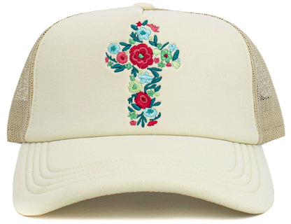 Floral Cross Meshback Trucker Cap