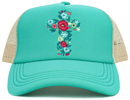 Floral Cross Meshback Trucker Cap