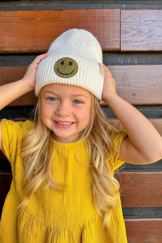 KIDS Rhinestone Smiley Beanie