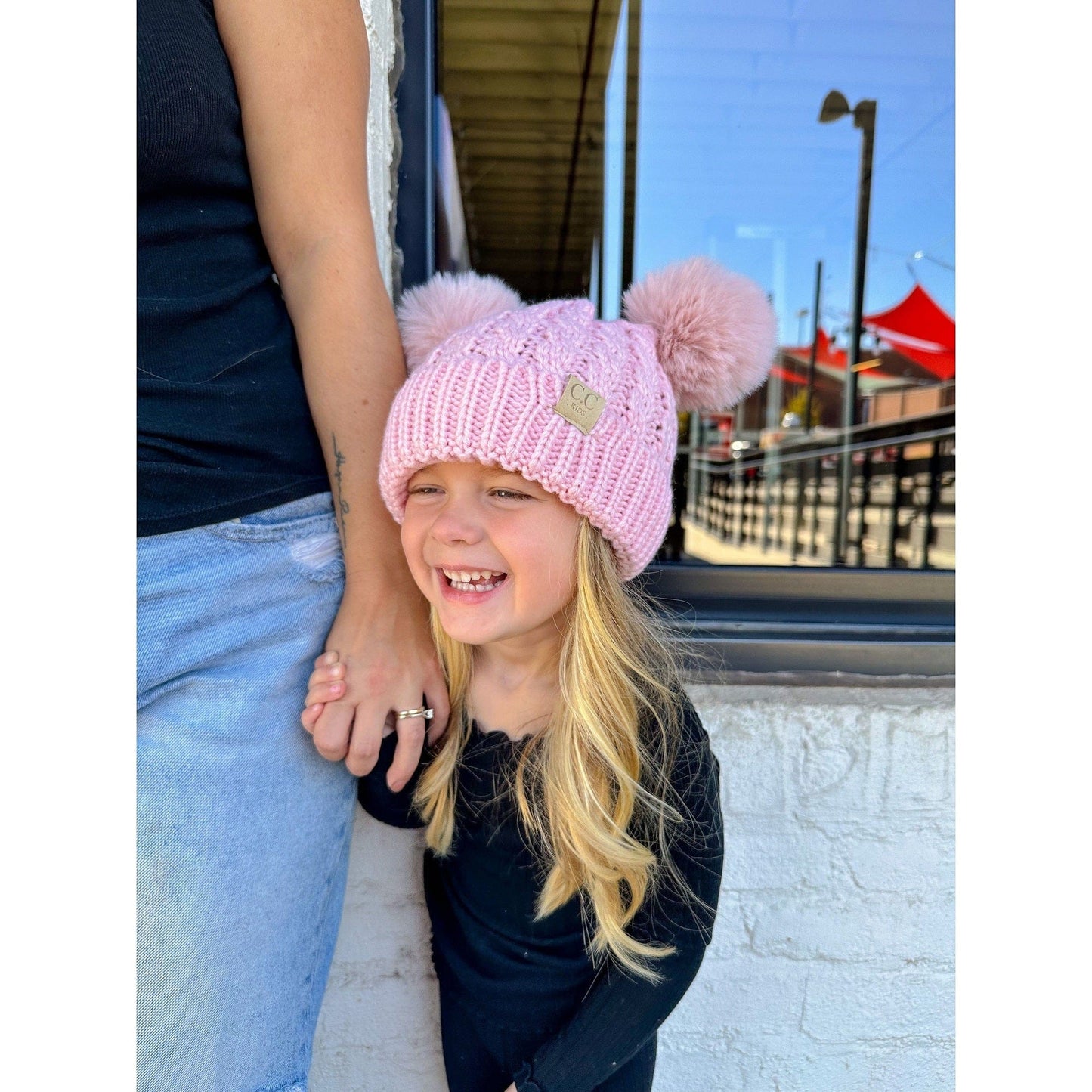 KIDS Cable Knit Pom Beanie