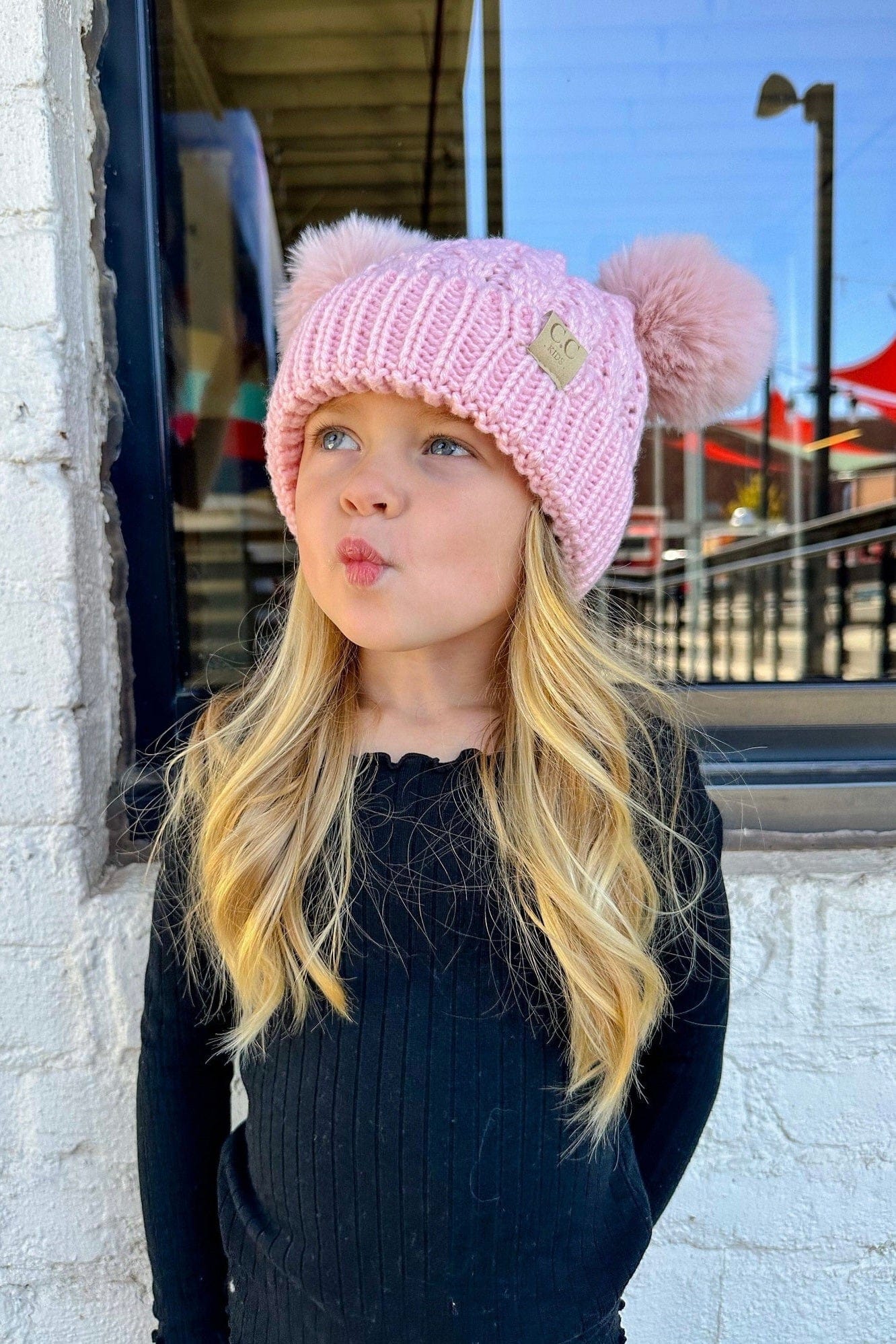 KIDS Cable Knit Pom Beanie