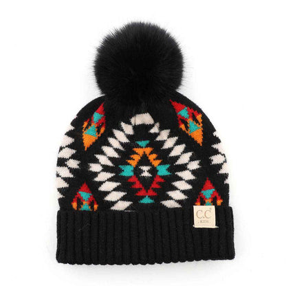 Kids Aztec Pattern Pom Pom Beanie