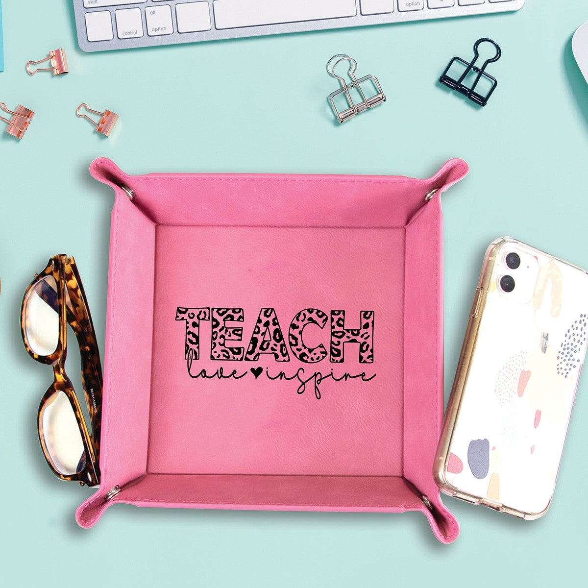 Pink Teach, Love, Inspire Teal Snap Up Tray