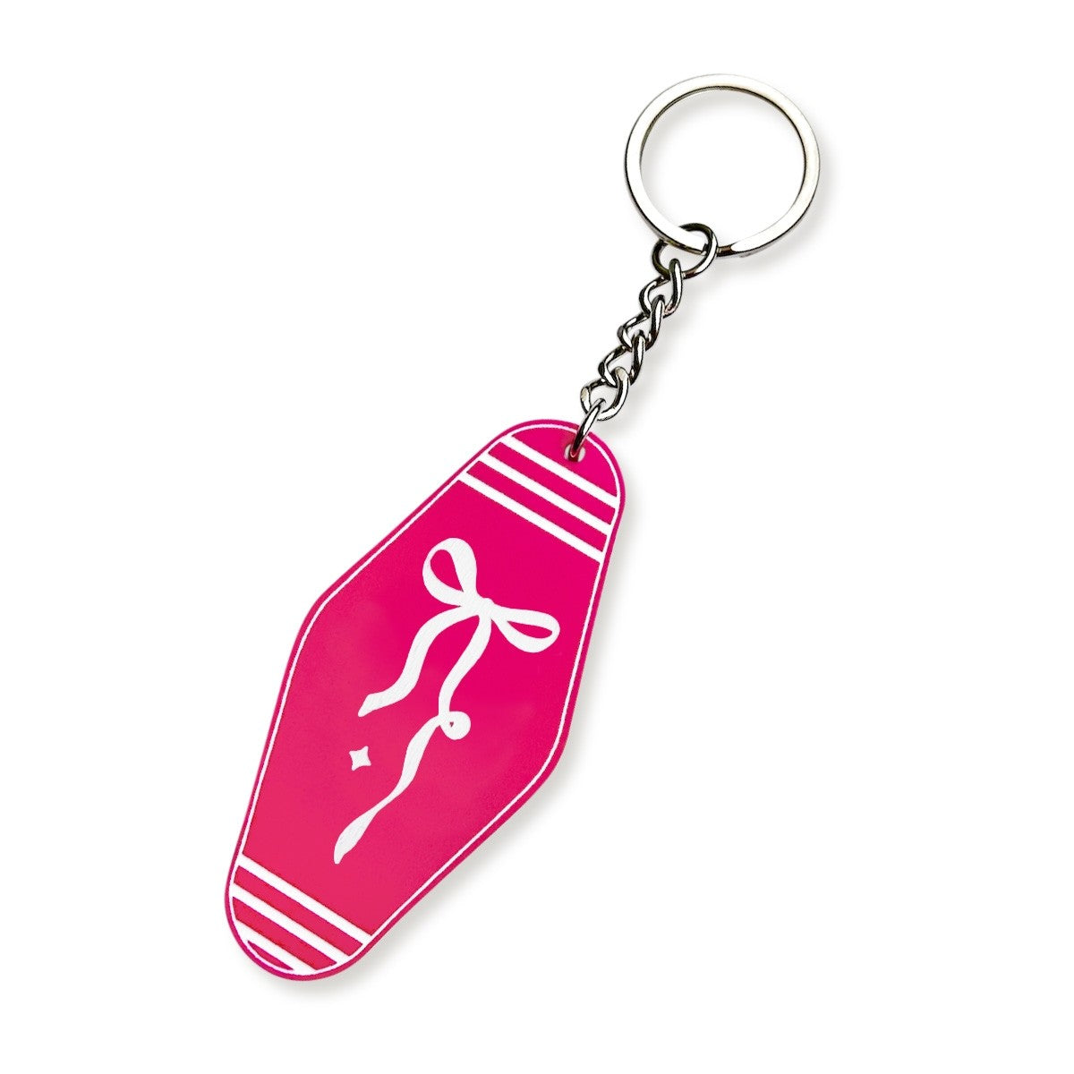 Hot Pink & White Bow Keychain