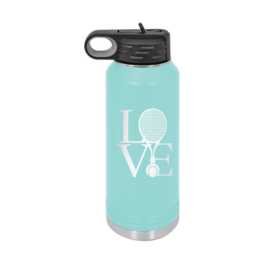 Tennis Love Teal 32oz Insulated Water Bottle