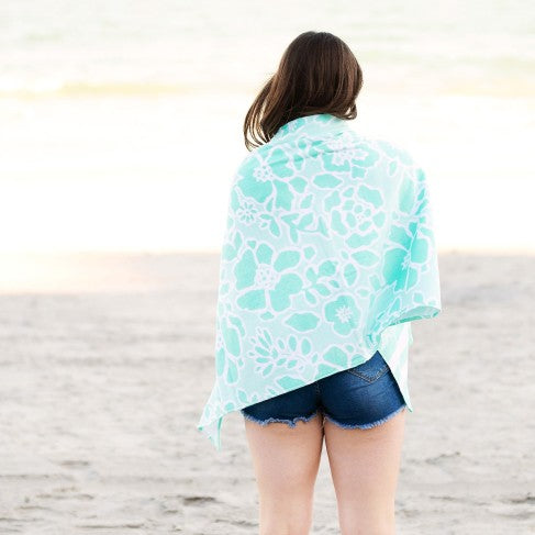 Personalized Mint Floral Beach Towel