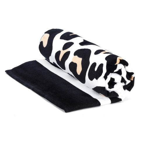 Personalized White Leopard Print Beach Towel