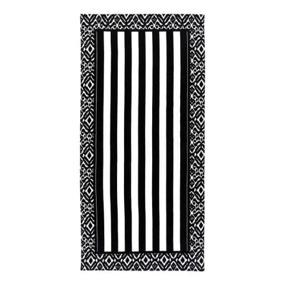 Personalized Black White Ikat Stripe Beach Towel