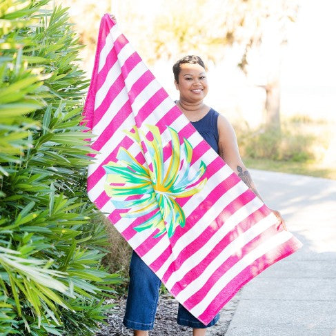 Personalized Palm Stripe Beach Towel