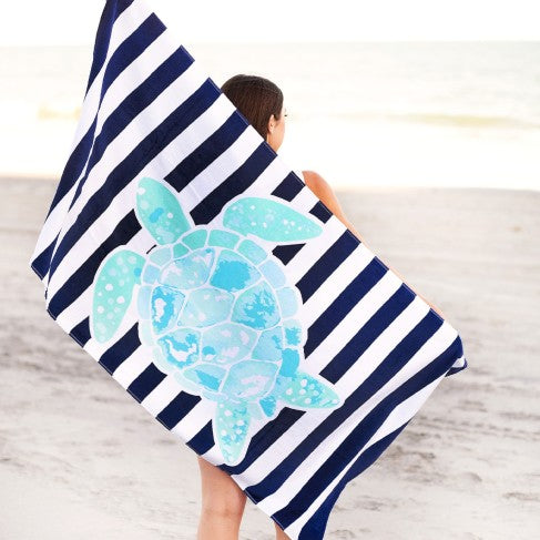 Personalized Striped Sea Turtle Beach Towel