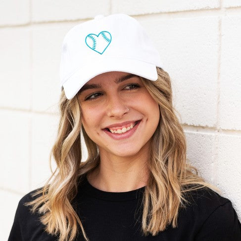 Aqua Heart Baseball White Cap