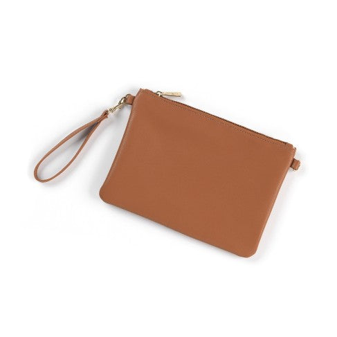 Personalized Camel Brown Vegan Leather Wristlet