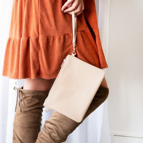 Personalized Tan Vegan Leather Wristlet