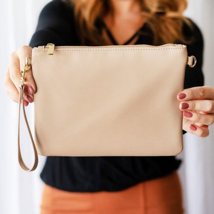 Personalized Tan Vegan Leather Wristlet