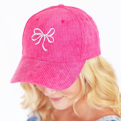 Bow Hot Pink Corduroy Cap