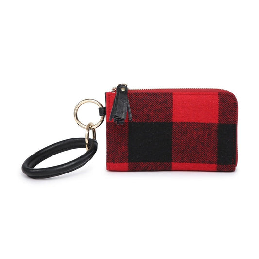 Flannel Wristlet Zipper Bangle/Wallet/Cardholder w/ Tassel