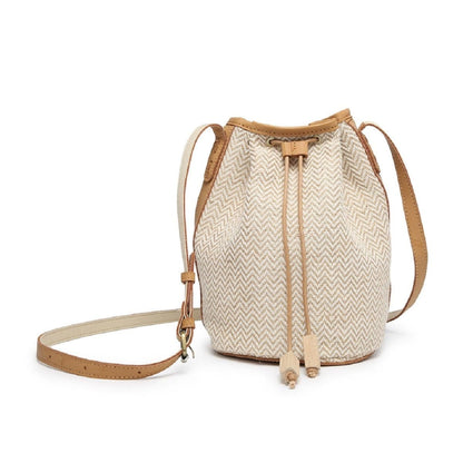 Drawstring Natural Woven Straw Bucket Crossbody