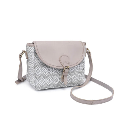 Woven Flapover Crossbody w/ Vegan Leather Accents