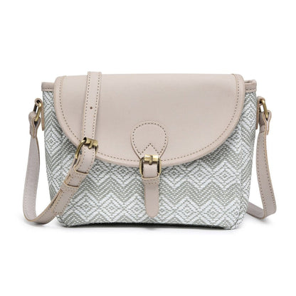 Woven Flapover Crossbody w/ Vegan Leather Accents