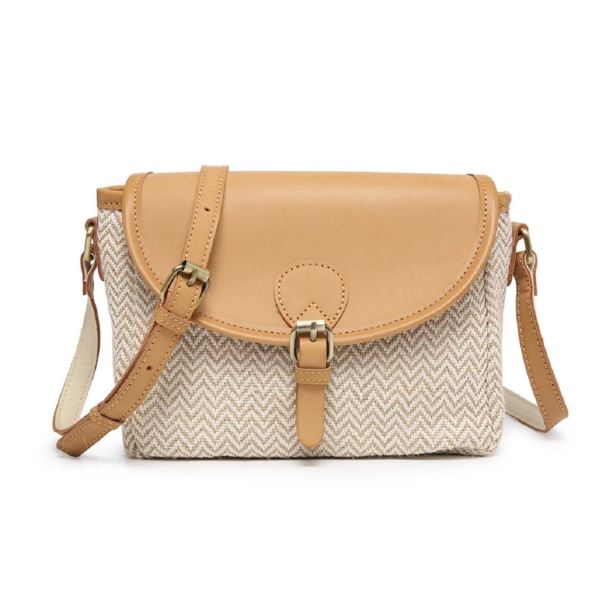 Woven Flapover Crossbody w/ Vegan Leather Accents