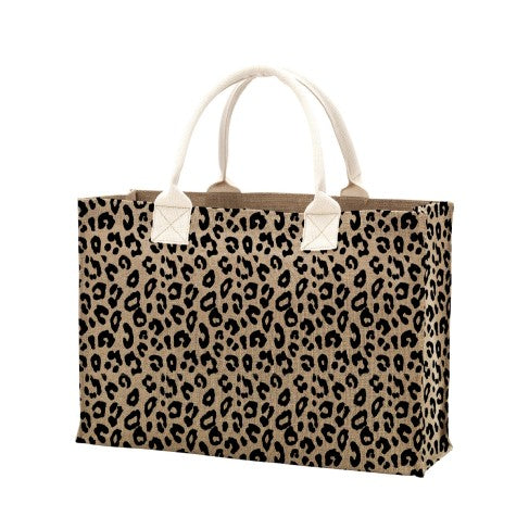 Personalized Leopard Burlap Tote Bag