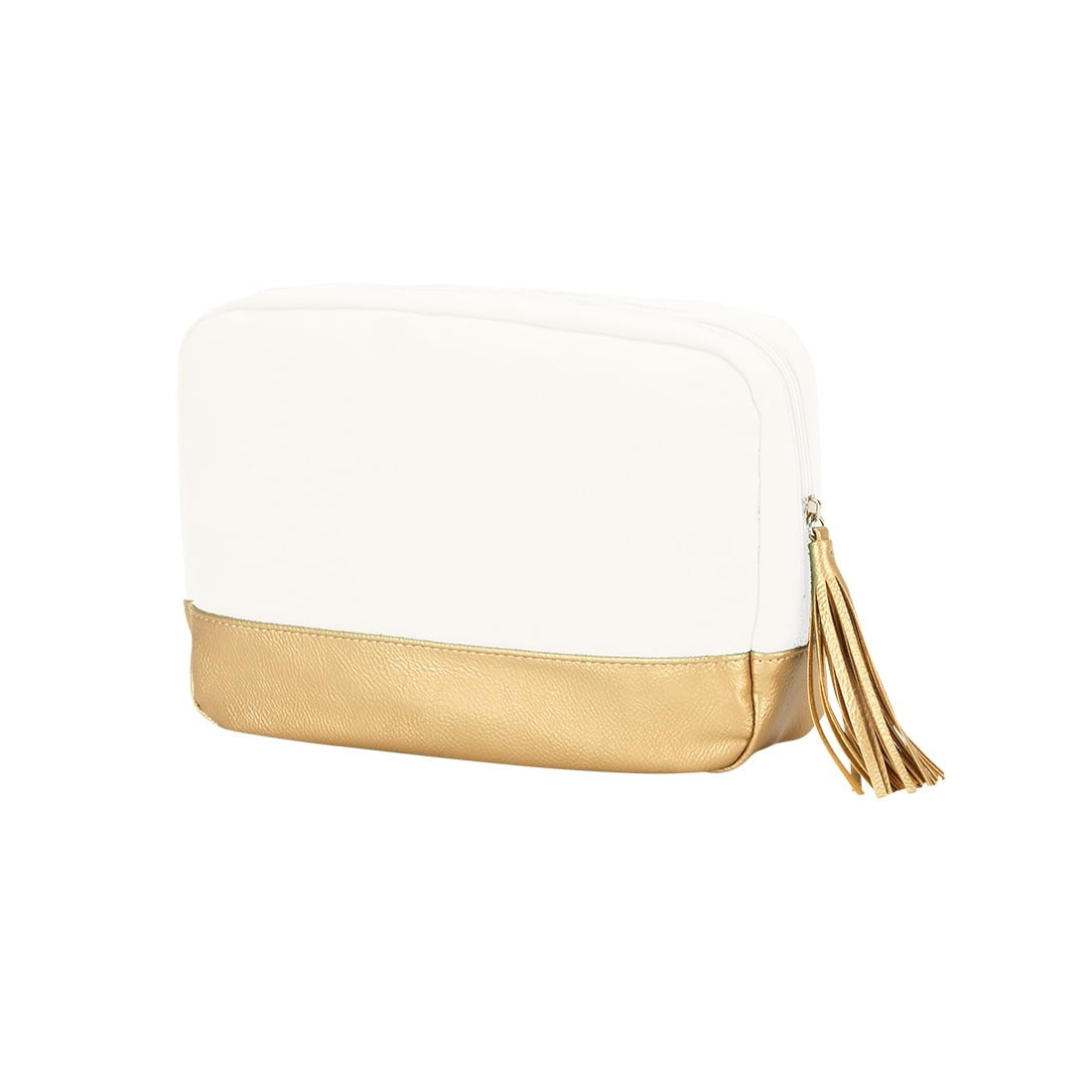 Personalized Creme Cosmetic Bag with Gold Metallic Trim