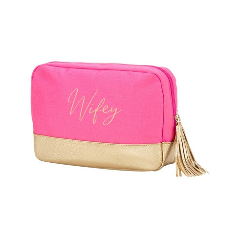 Wifey Hot Pink Cabana Cosmetic Bag