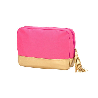 Personalized Hot Pink Cosmetic Bag with Gold Metallic Trim