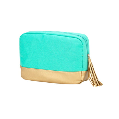 Personalized Mint Cosmetic Bag with Gold Metallic Trim