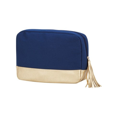 Personalized Navy Cosmetic Bag with Gold Metallic Trim