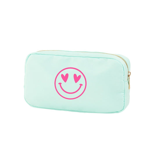 Embroidered Heart Smiley Face Mint Accessory Bag