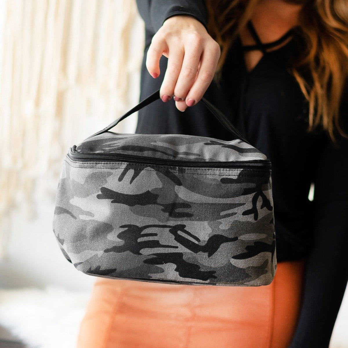 Personalized Black Camo Cosmetic Bag