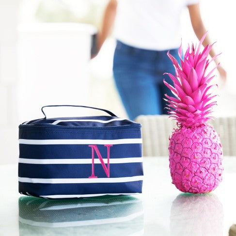 Personalized Navy Stripe Cosmetic Bag